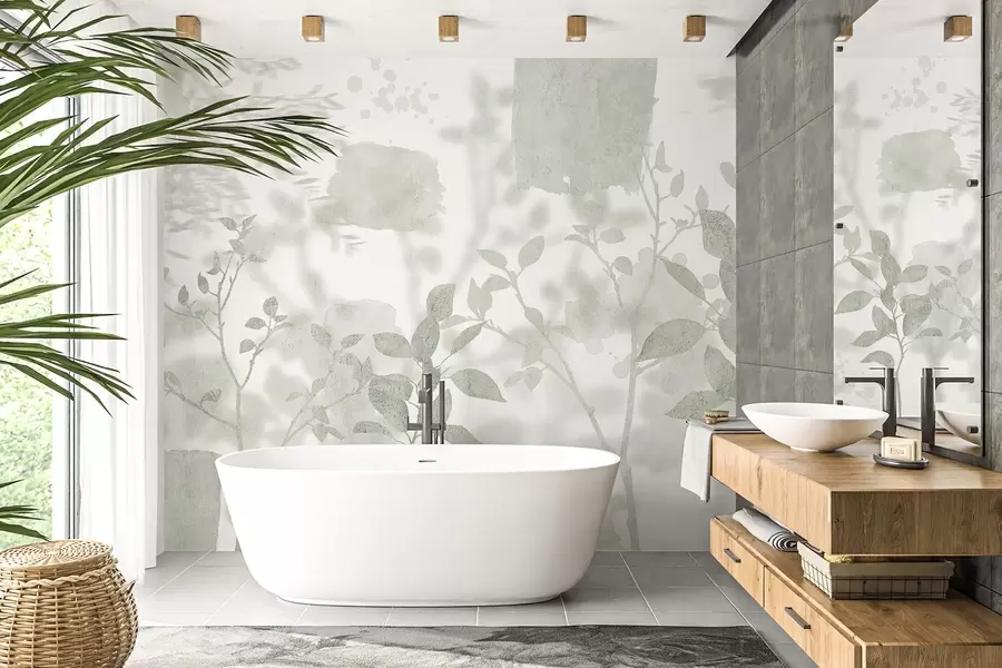 murales de pared Árboles siluetas, ramas, naturaleza, acuarela, colores verdes w03911v1