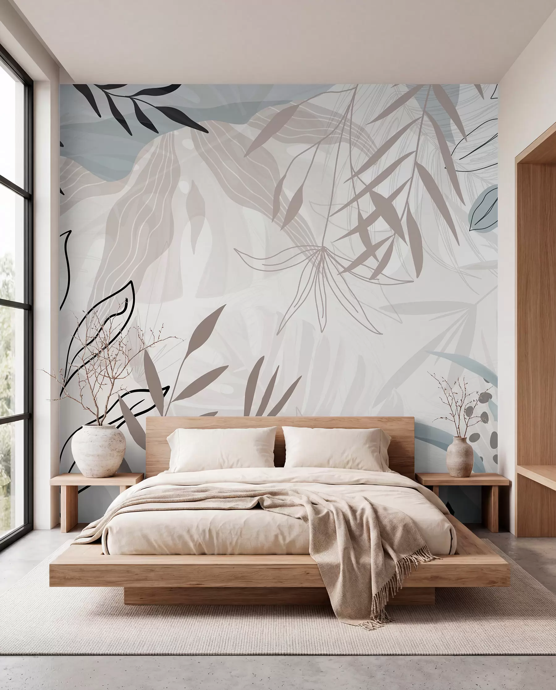 murales de pared Hojas de trazo moderno w09105