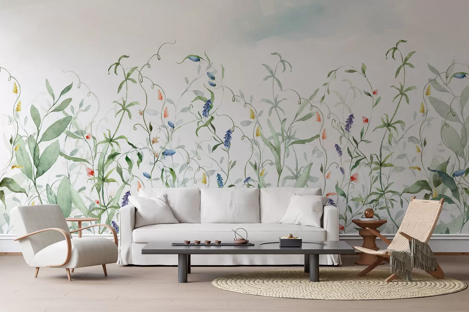 murales de pared Hierbas y vegetación imitación de acuarela texturizada w03928v1