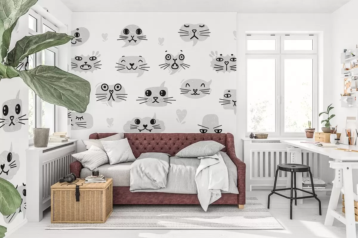 murales de pared Caras de gato monocromas w03951v5