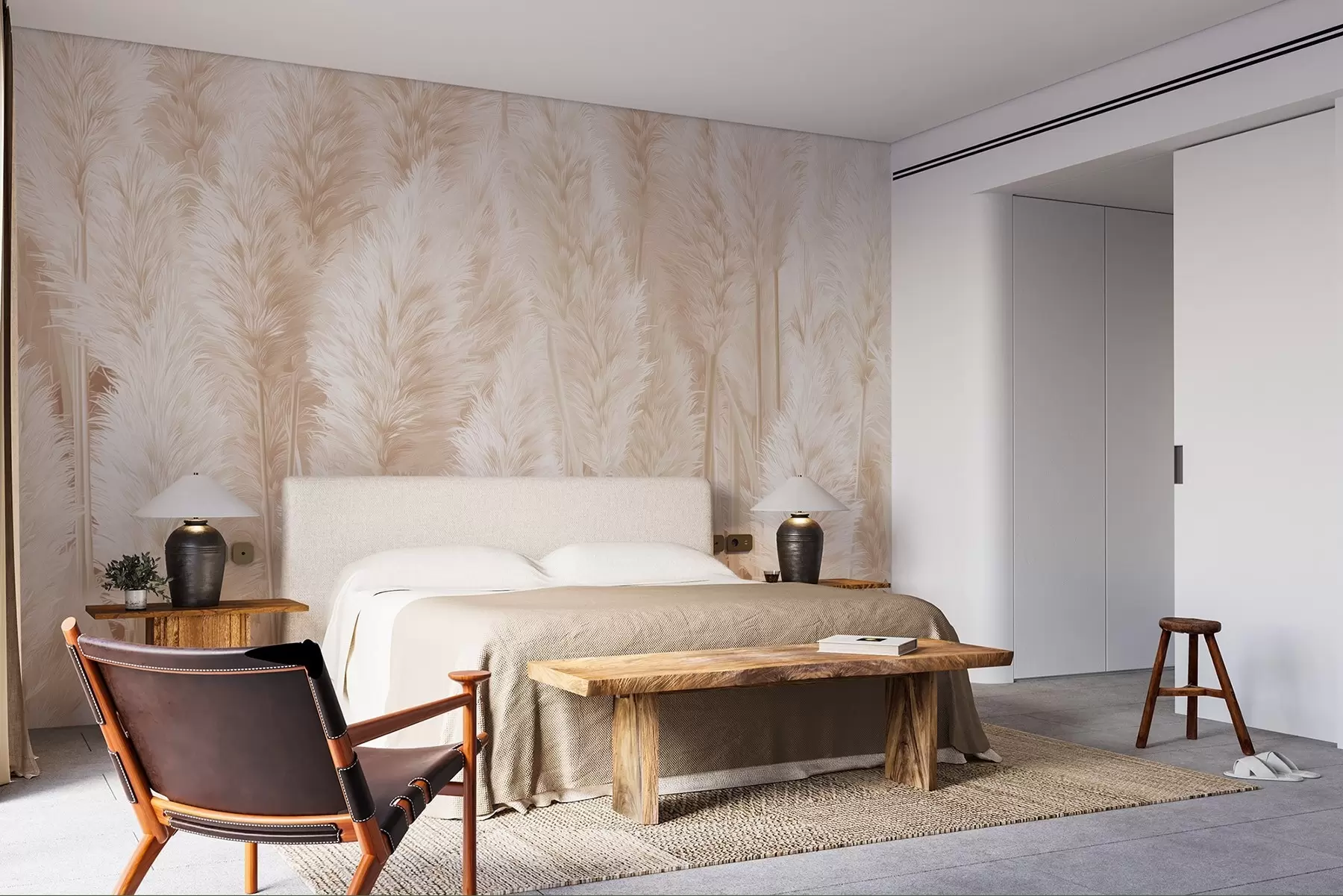 murales de pared Hierba de la Pampa en tonos beige w09126