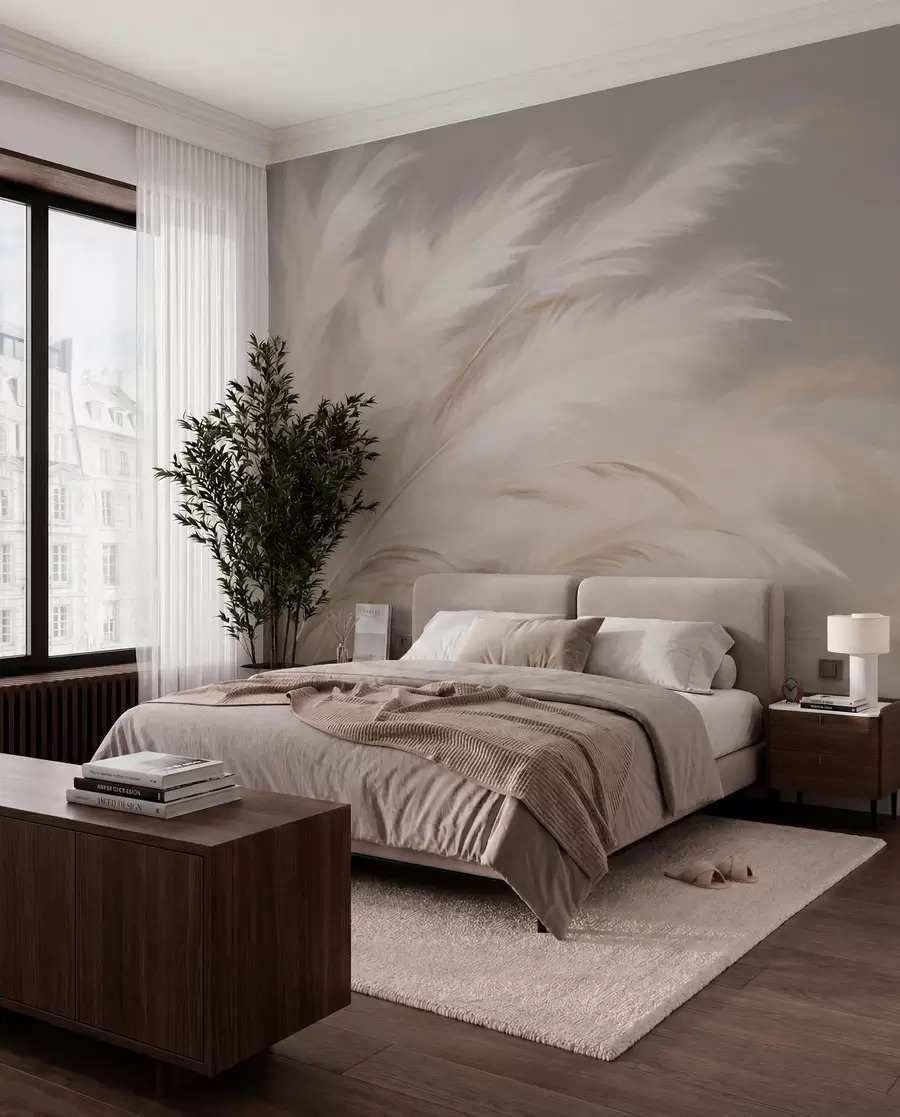 murales de pared Céspedes suaves y esponjosos en beige y gris w03992