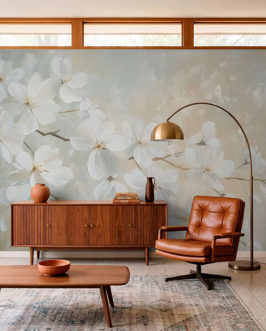 murales de pared delicada rama de albaricoque en flor en el estilo de la pintura al óleo en colores pastel w04029