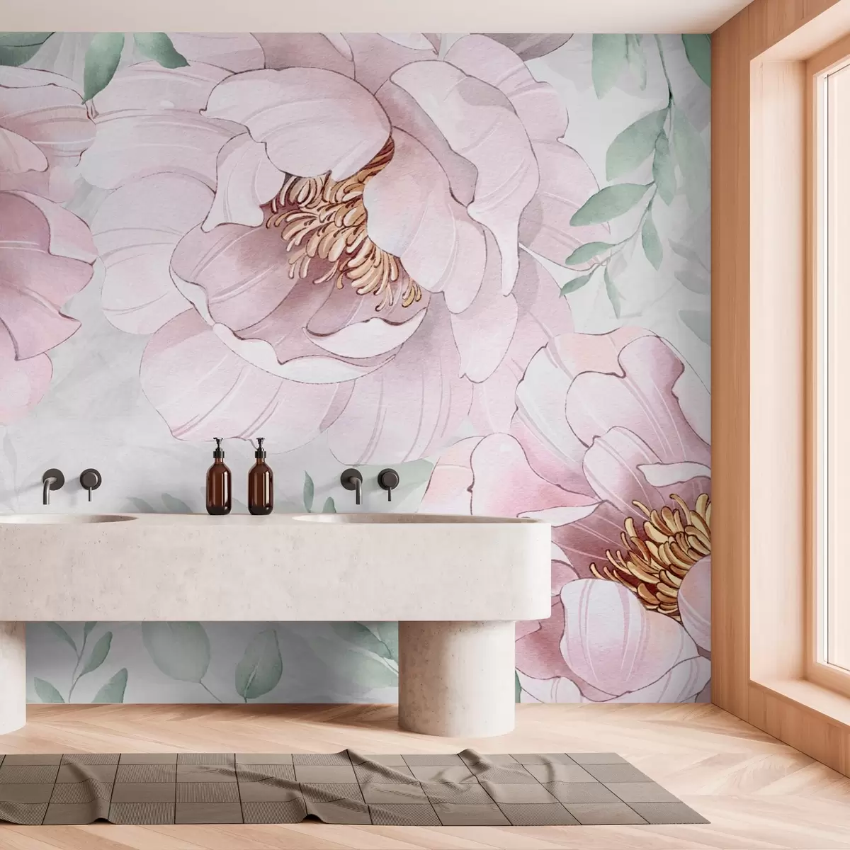 murales de pared Peonías rosas imitación acuarela w03932v2