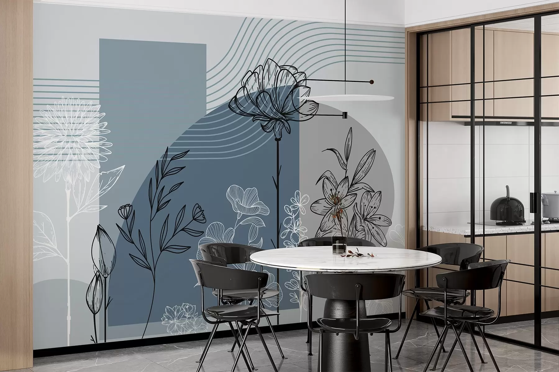 murales de pared Contorno floral boho w04081v1