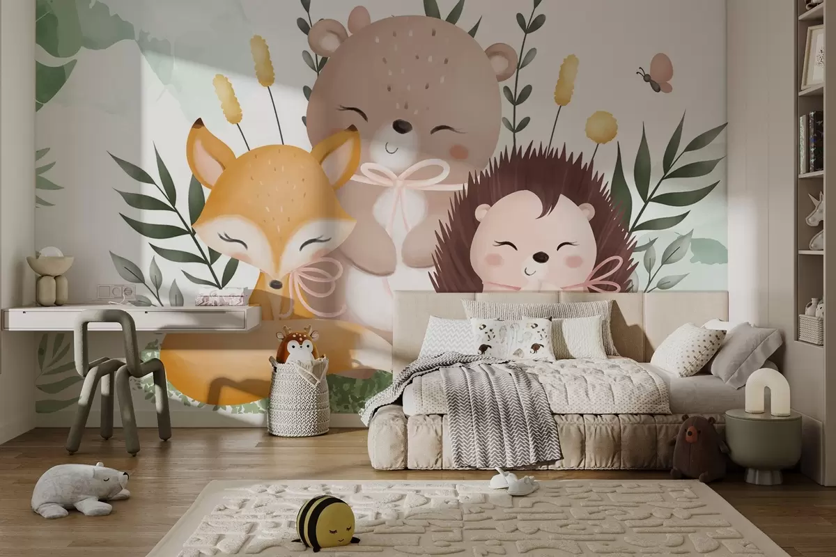 murales de pared Zorro, oso y erizo w04083