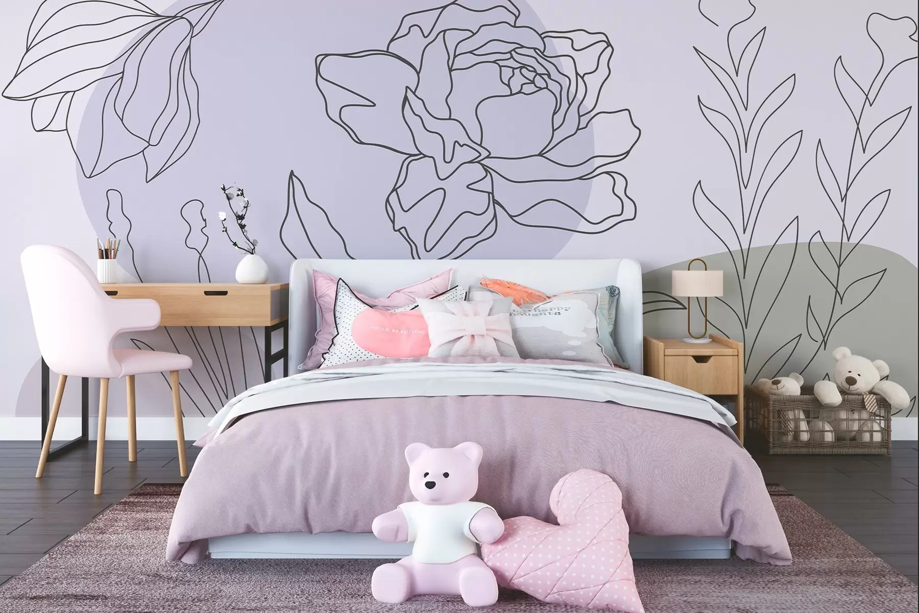 murales de pared Delicadas líneas florales w09167v3