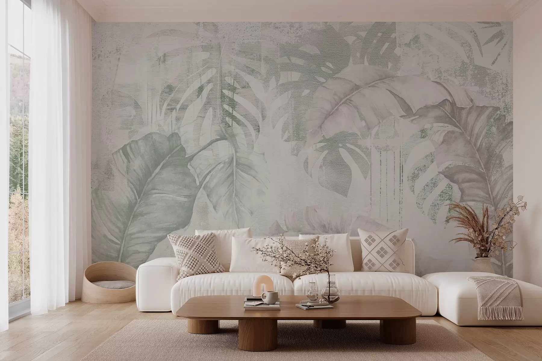 murales de pared Hojas tropicales en estilo grunge w03956v2