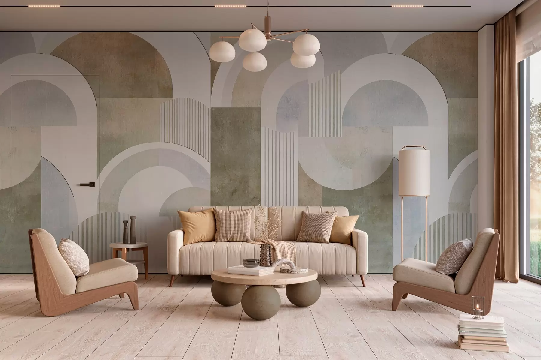 murales de pared Geometría abstracta de estilo art déco con efecto retro w04079