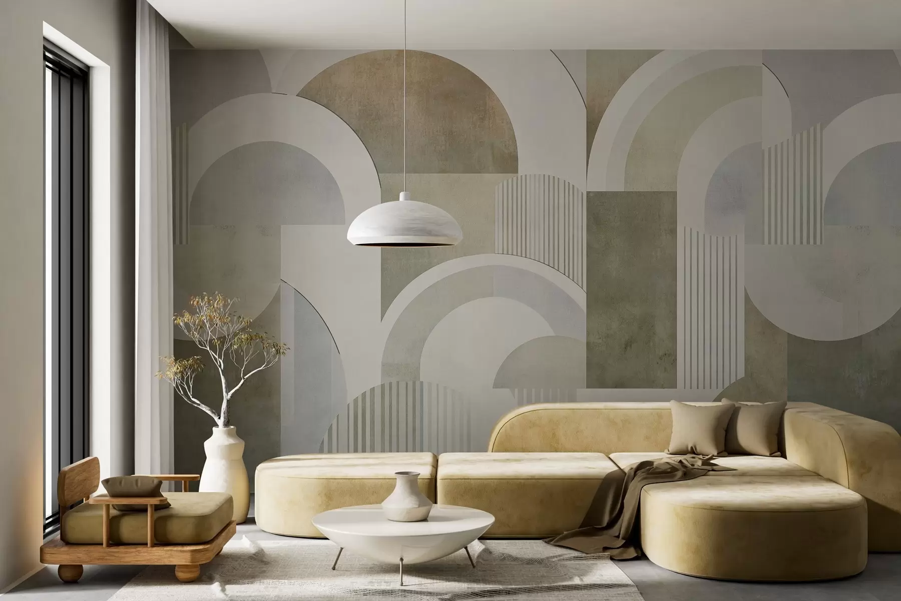 murales de pared Geometría abstracta de estilo art déco con efecto retro w04079
