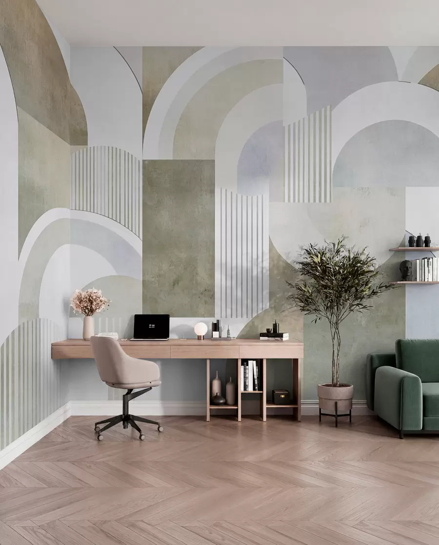 murales de pared Geometría abstracta de estilo art déco con efecto retro w04079