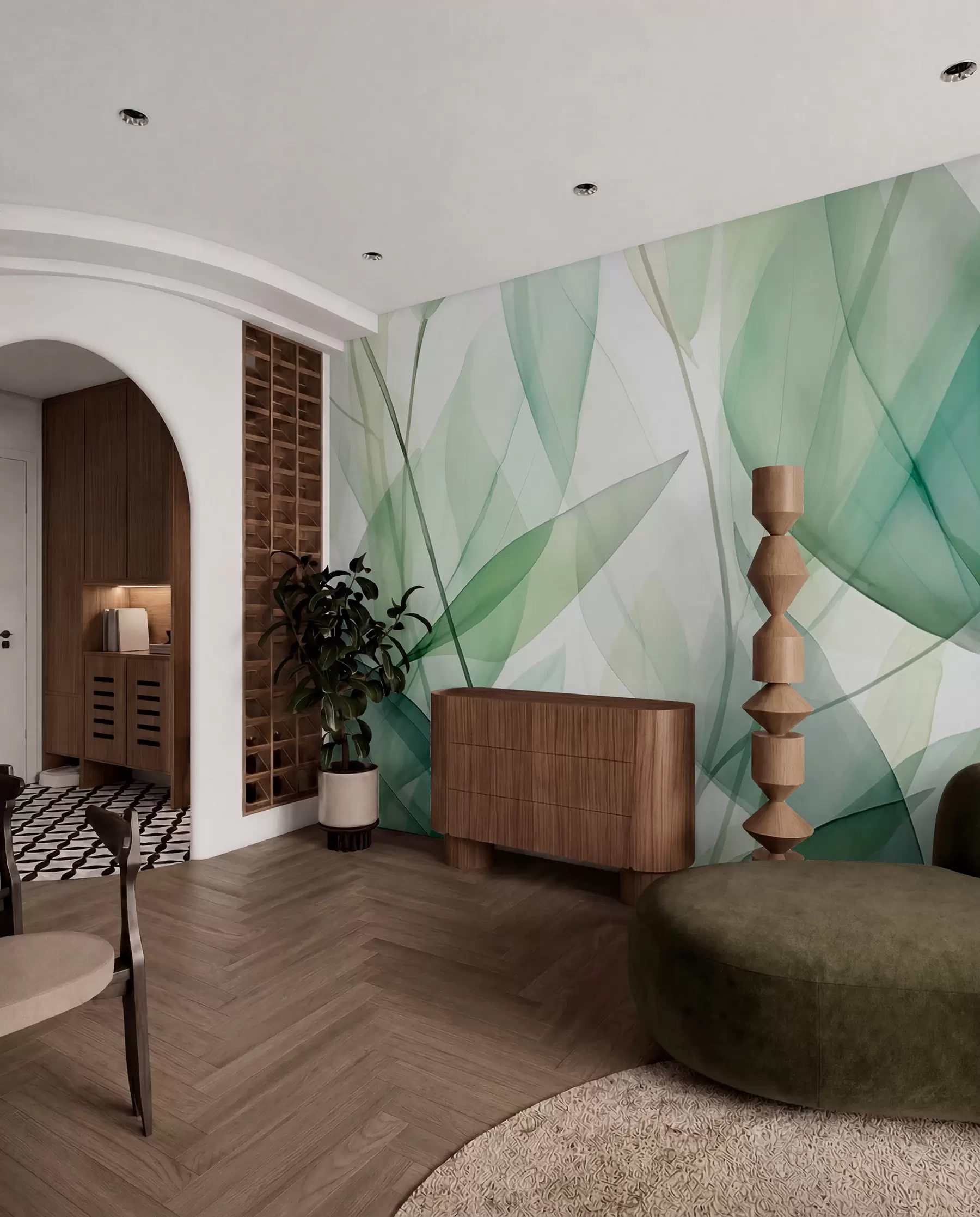 murales de pared Hojas verdes superpuestas w04145