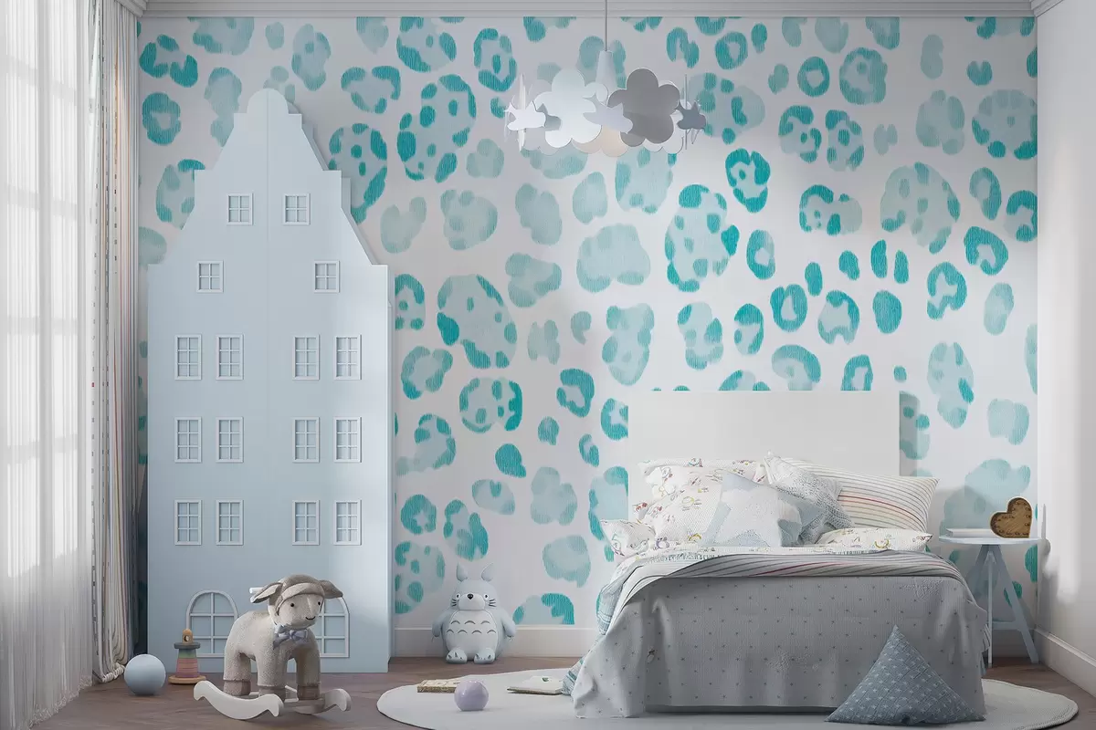 murales de pared Estampado de leopardo, textura de lana, color azul w04112