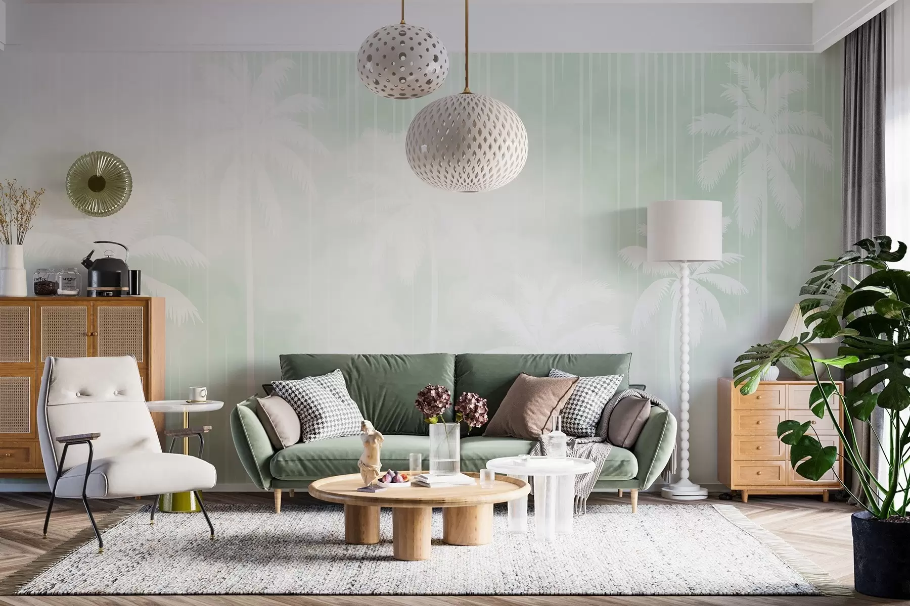 murales de pared Niebla con palmeras w04180v3