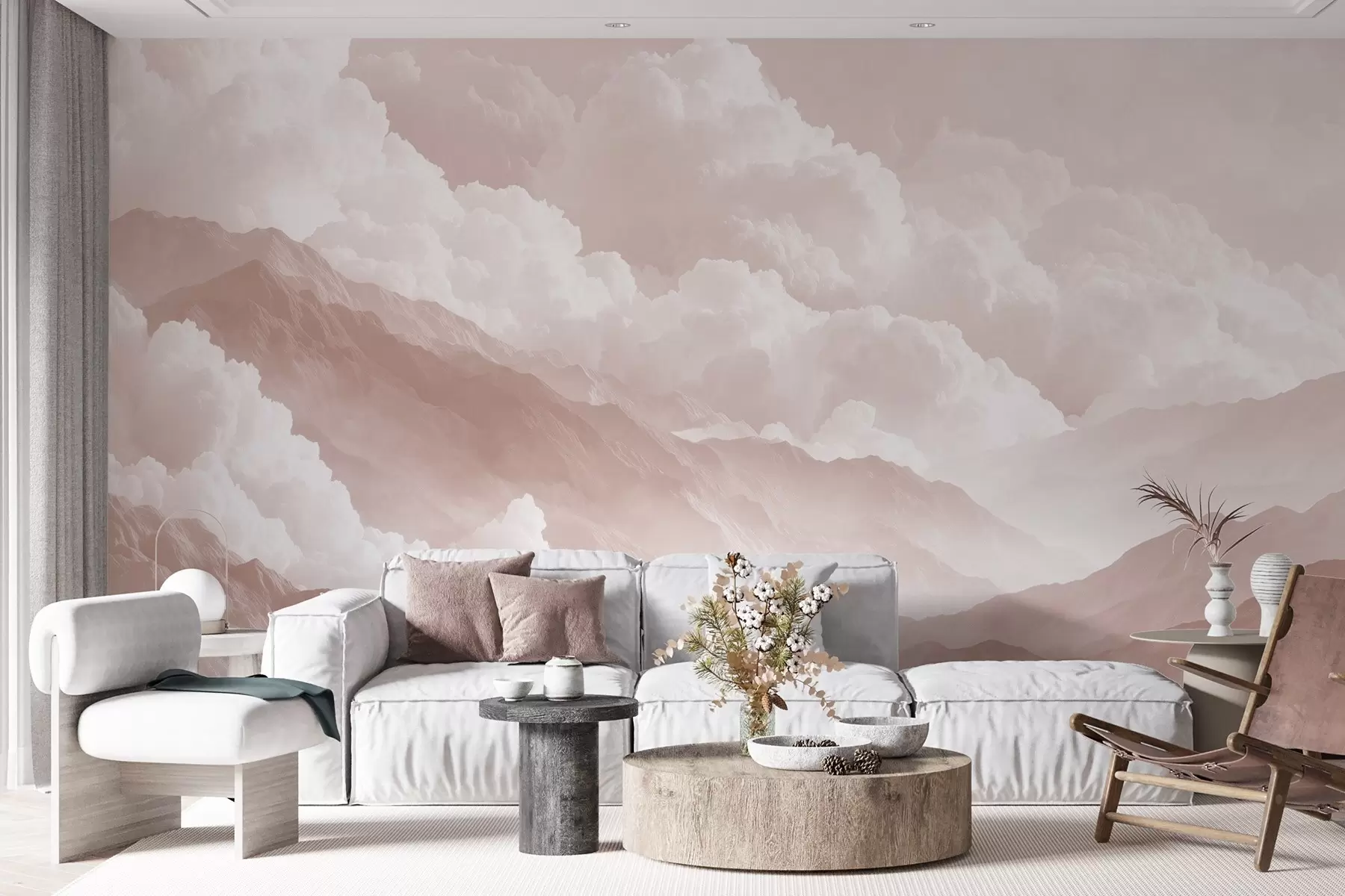 murales de pared Suave paisaje de montaña en tonos claros y empolvados w09226v1