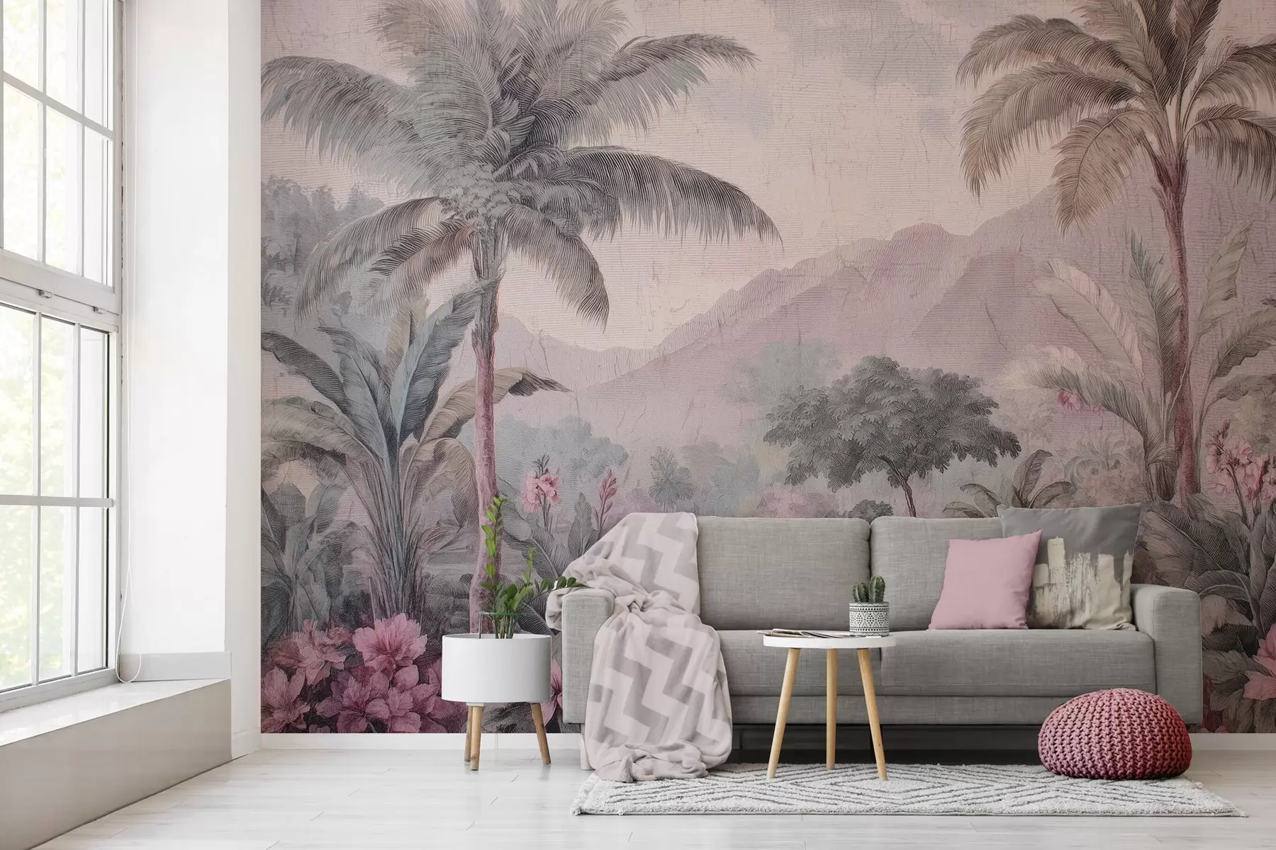 murales de pared selva tropical en estilo retro w04139