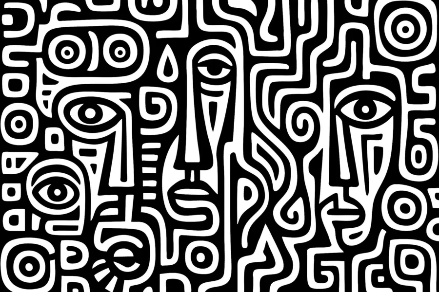 murales de pared Detalles faciales estilizados w04186