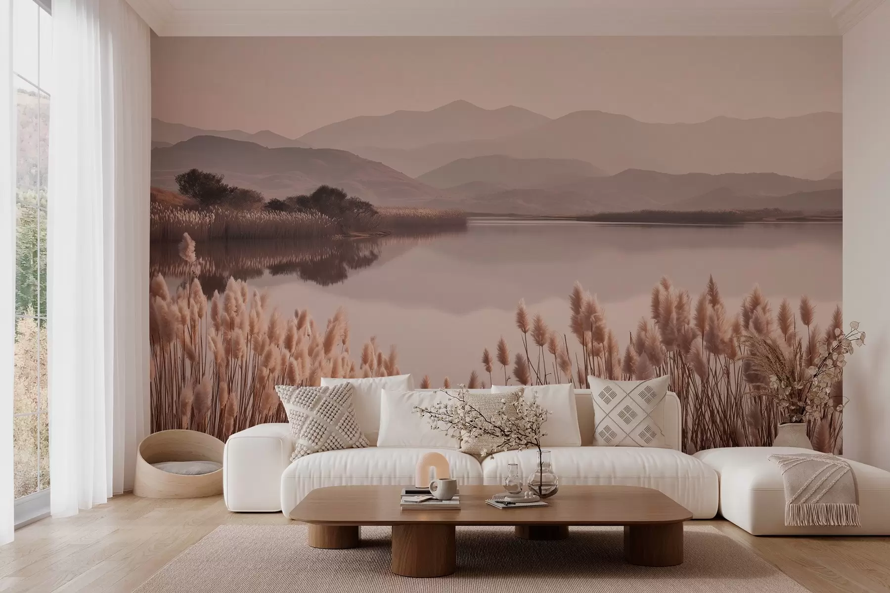 murales de pared vista del lago con juncos w04207