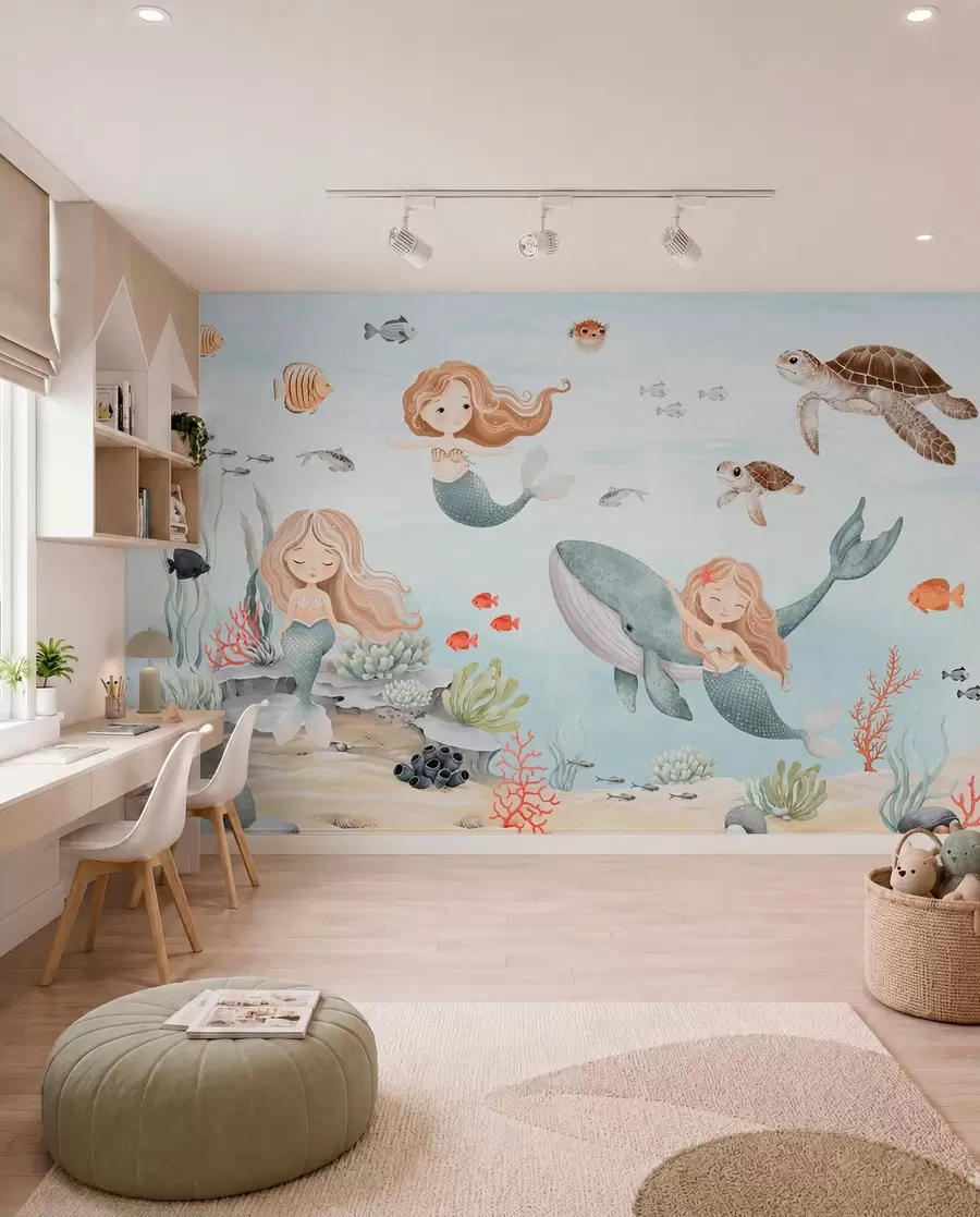 murales de pared Mundo submarino con sirenas y peces w04166