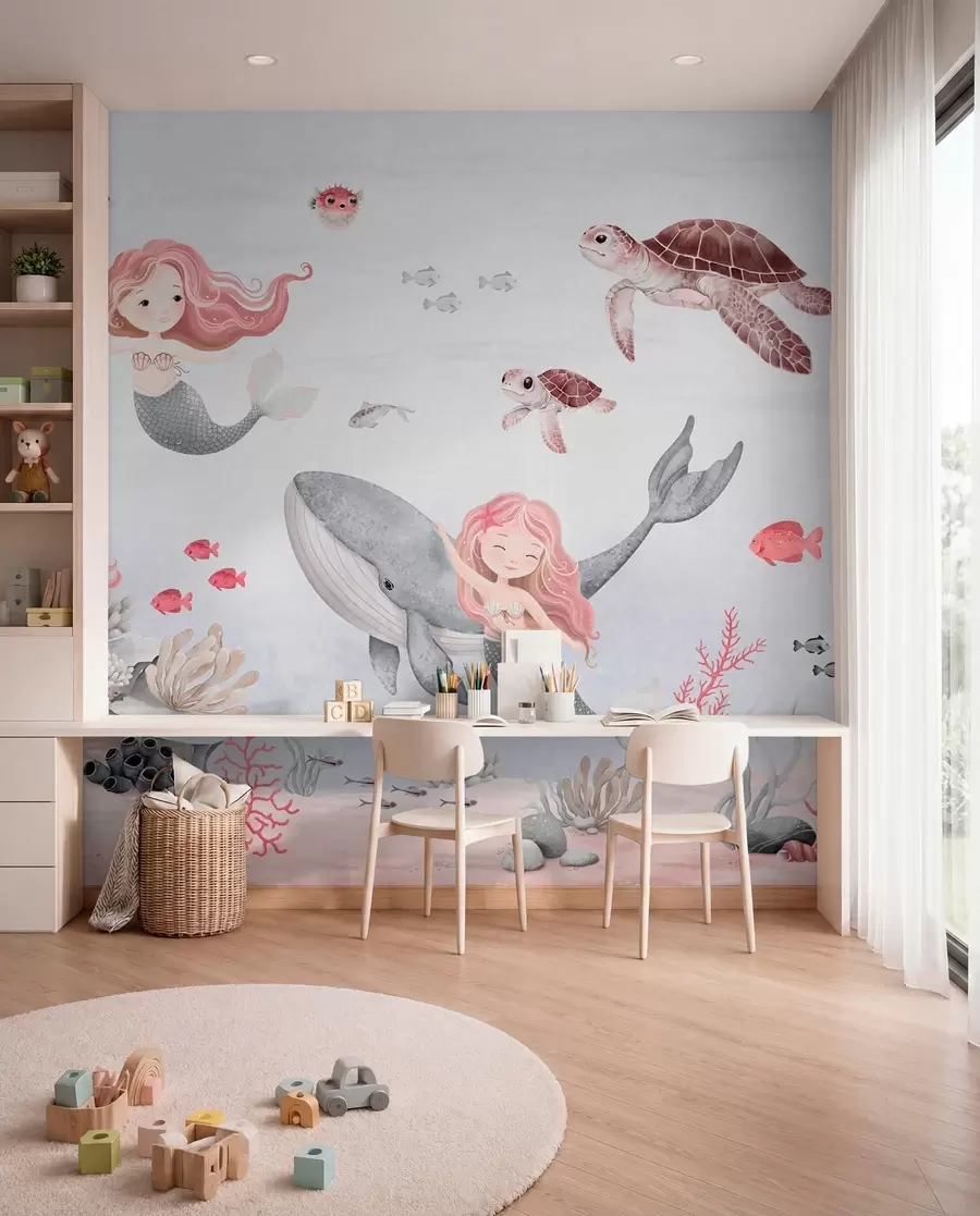 murales de pared Mundo submarino con sirenas y peces w04166v1