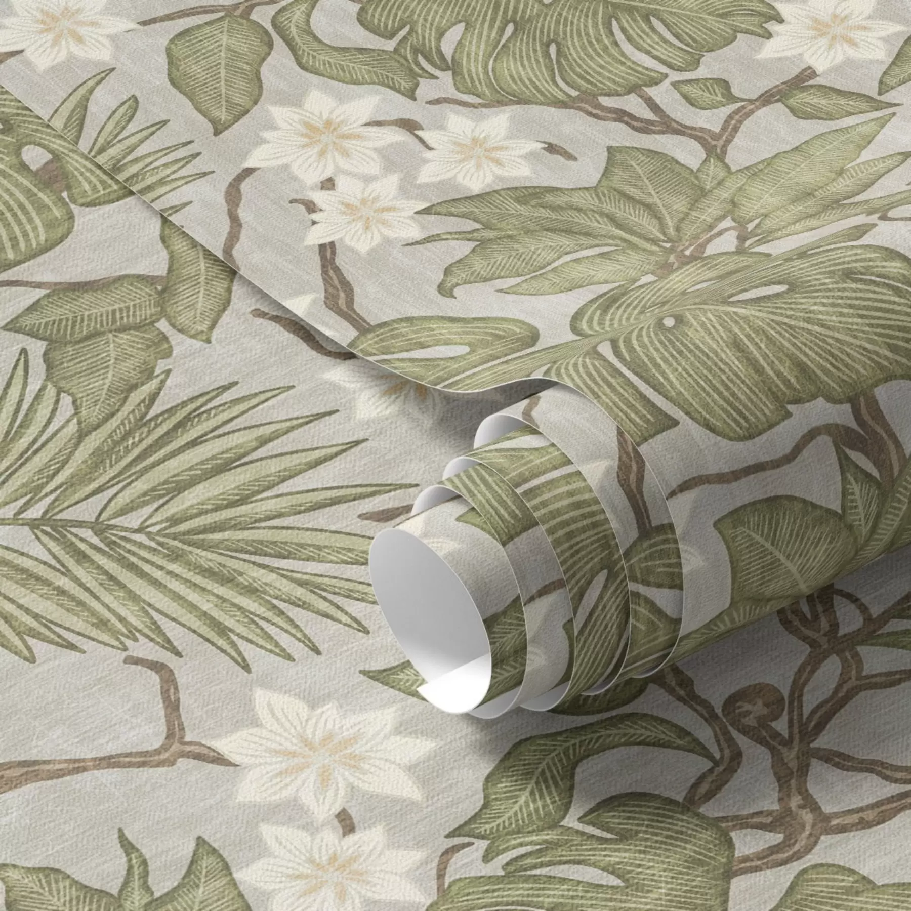 murales de pared Hojas y flores de monstera tropical sobre fondo gris a00249