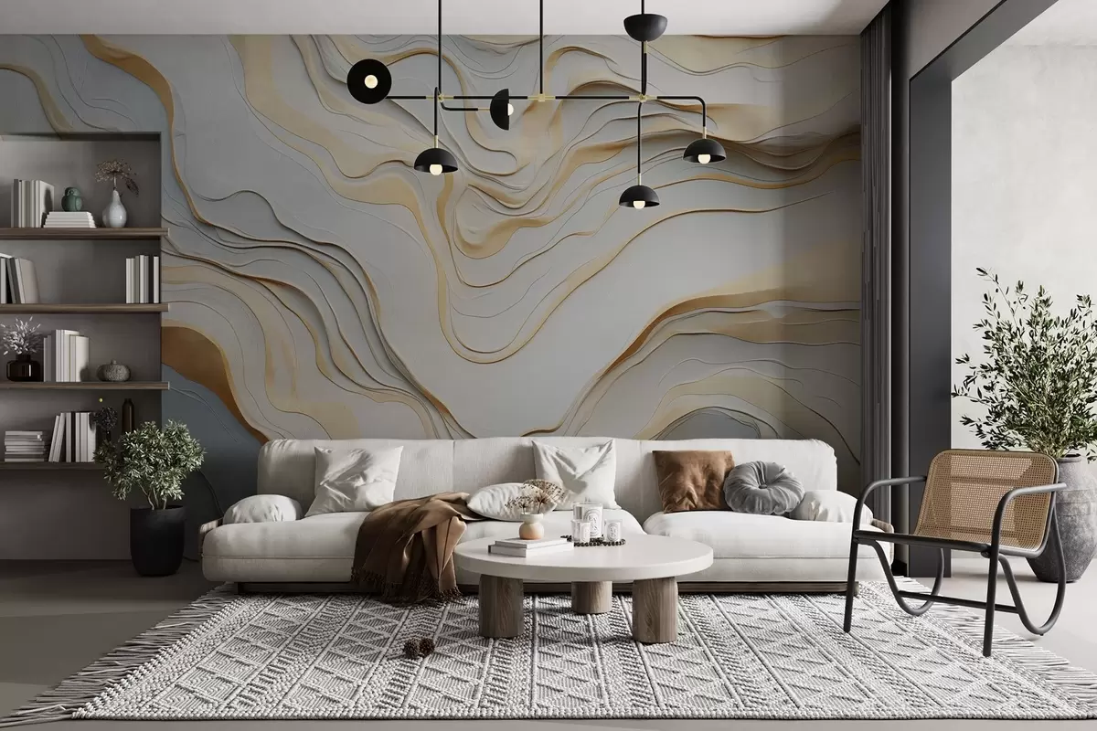 murales de pared capas, ondas, abstracción, beige, gris, suavidad, moderno w04255