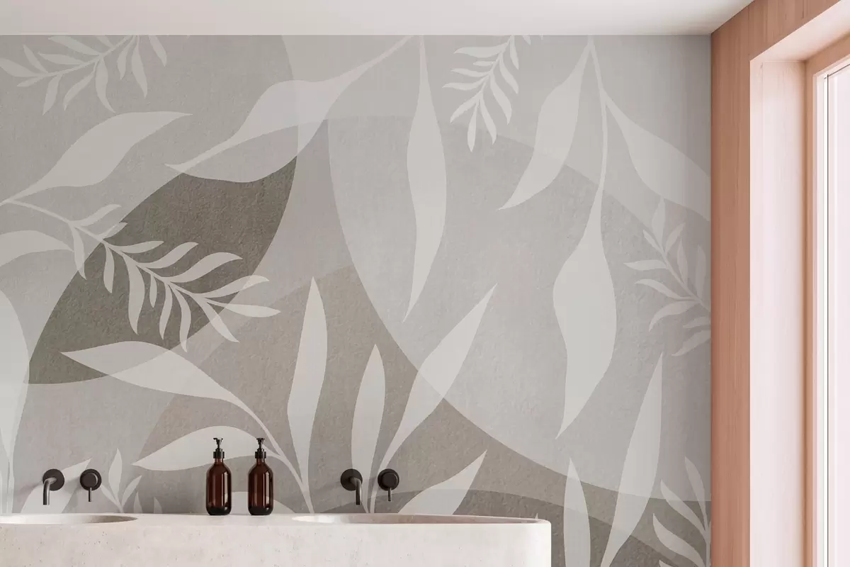 murales de pared Siluetas de ramitas sobre un fondo de círculos abstractos w04270v1