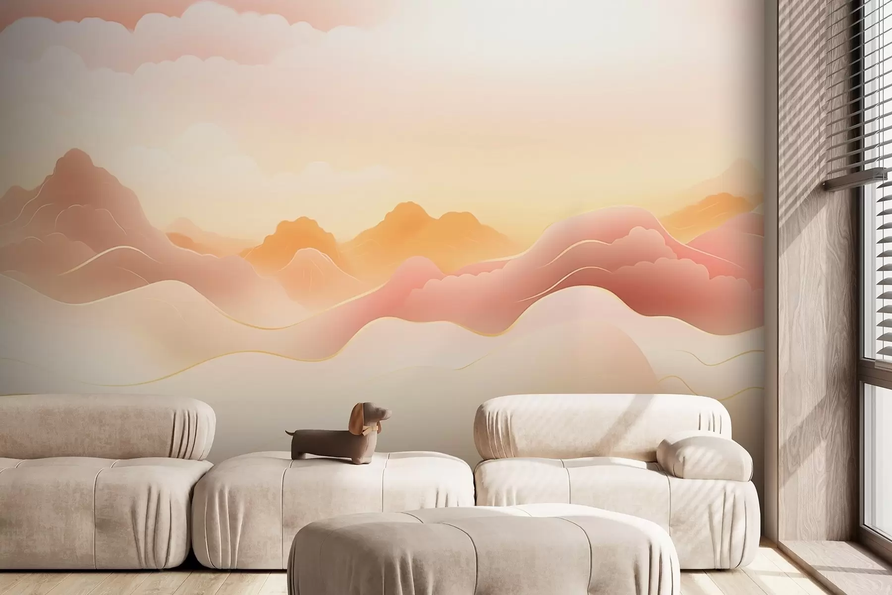 murales de pared Montañas neblinosas bajo un cálido amanecer w09242