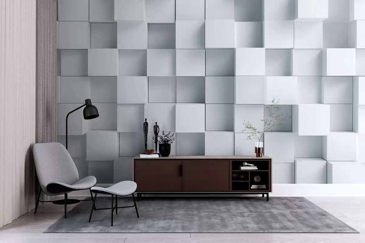 murales de pared imitación de cubos blancos volumétricos w04283