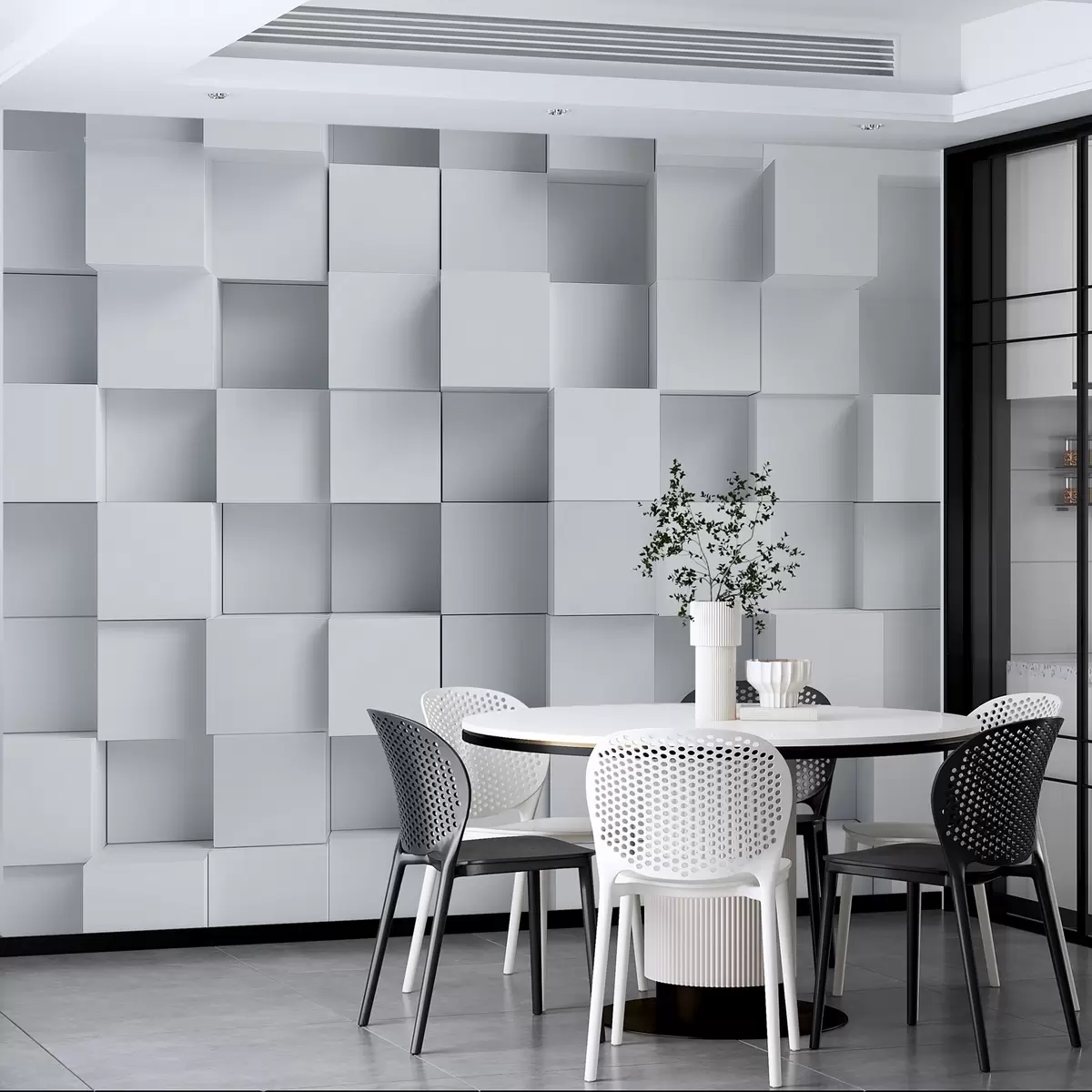 murales de pared imitación de cubos blancos volumétricos w04283
