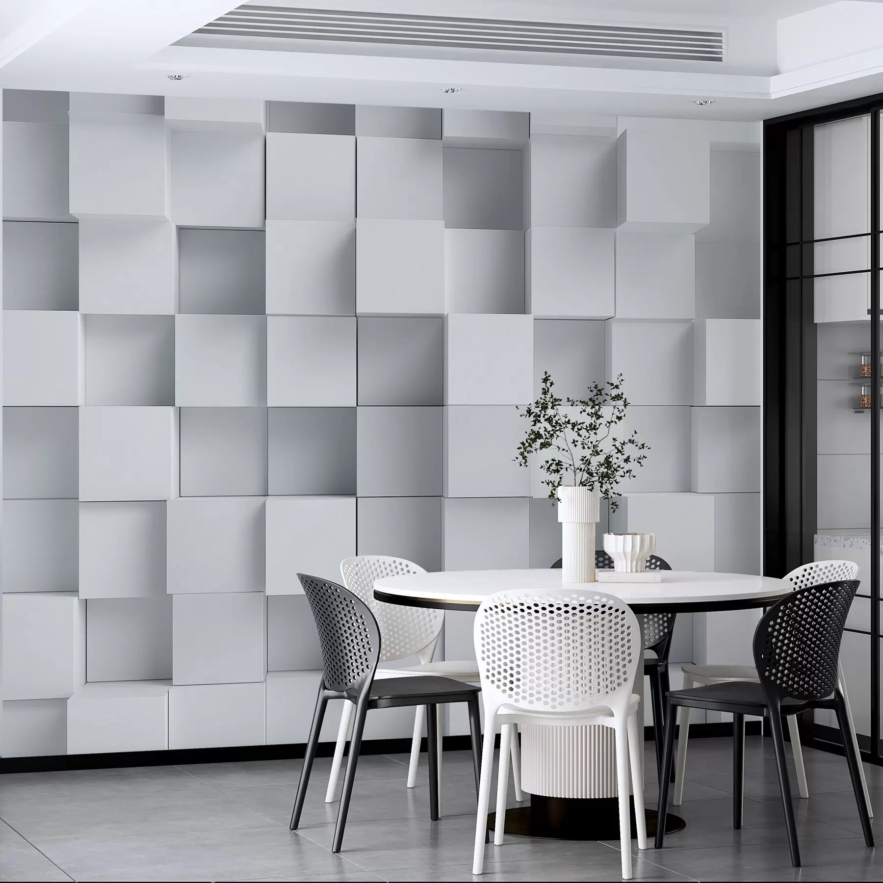 murales de pared imitación de cubos blancos volumétricos w04283