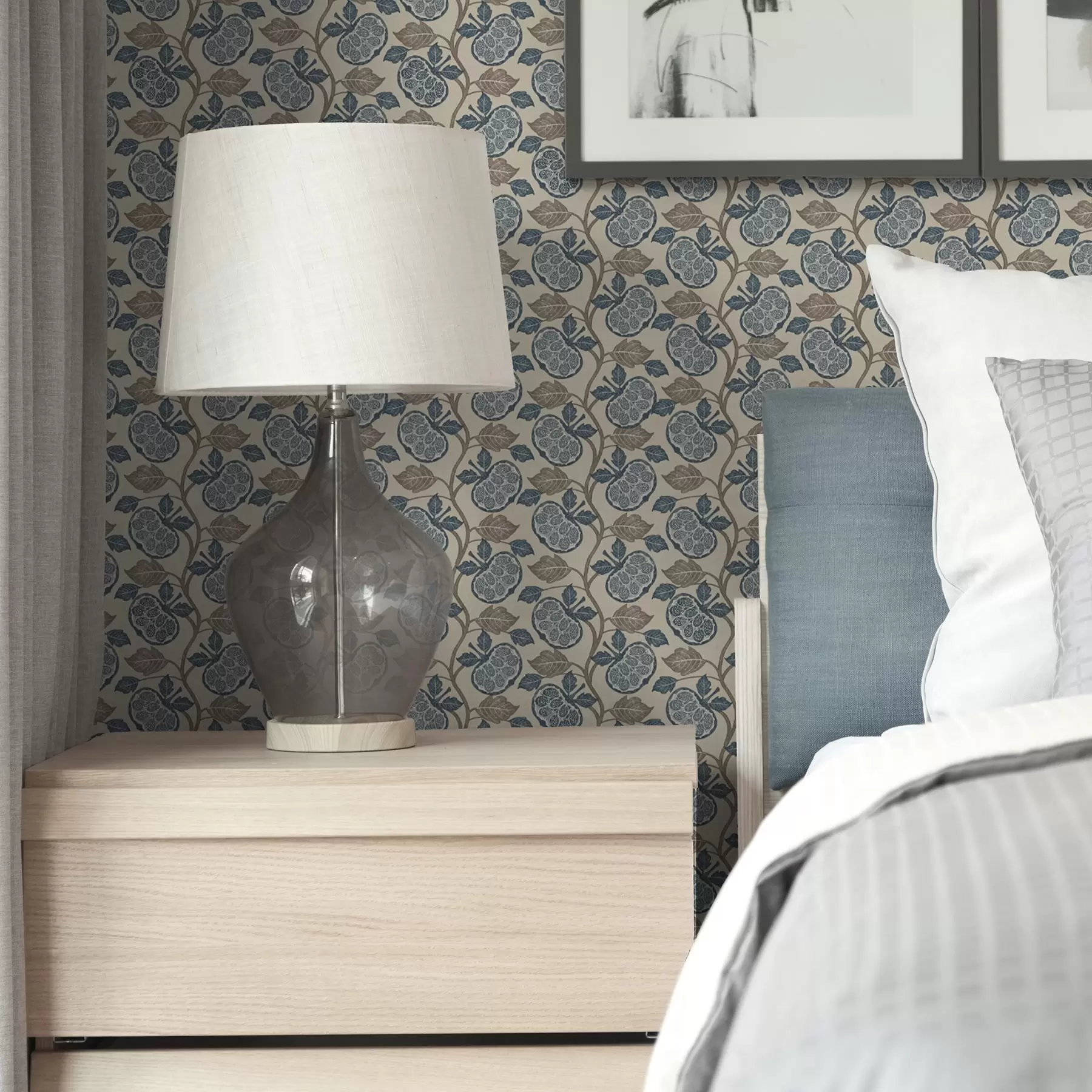 murales de pared Patrón simétrico con elementos azules y beige a00360