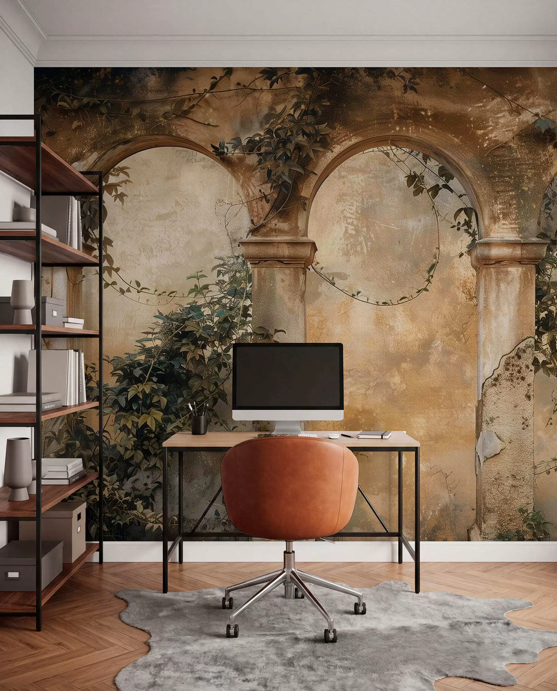 murales de pared arcos retro tintados con hiedra w04304
