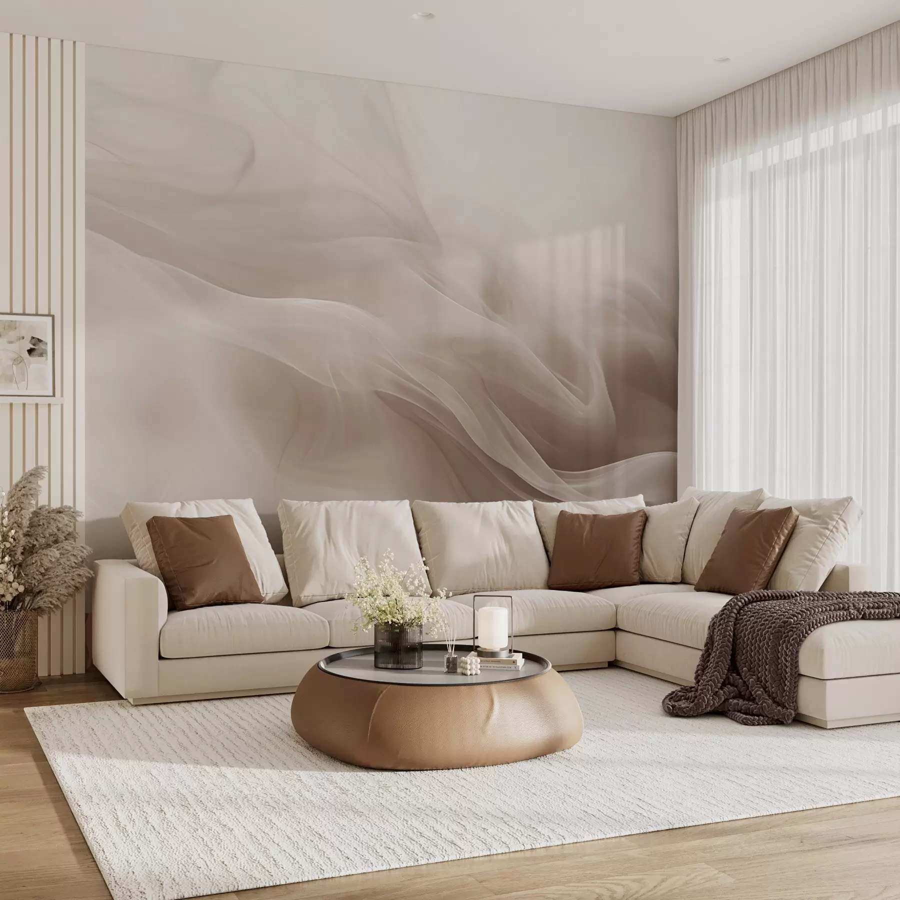 murales de pared Suaves ondas ahumadas beige de estilo abstracto w09273v1