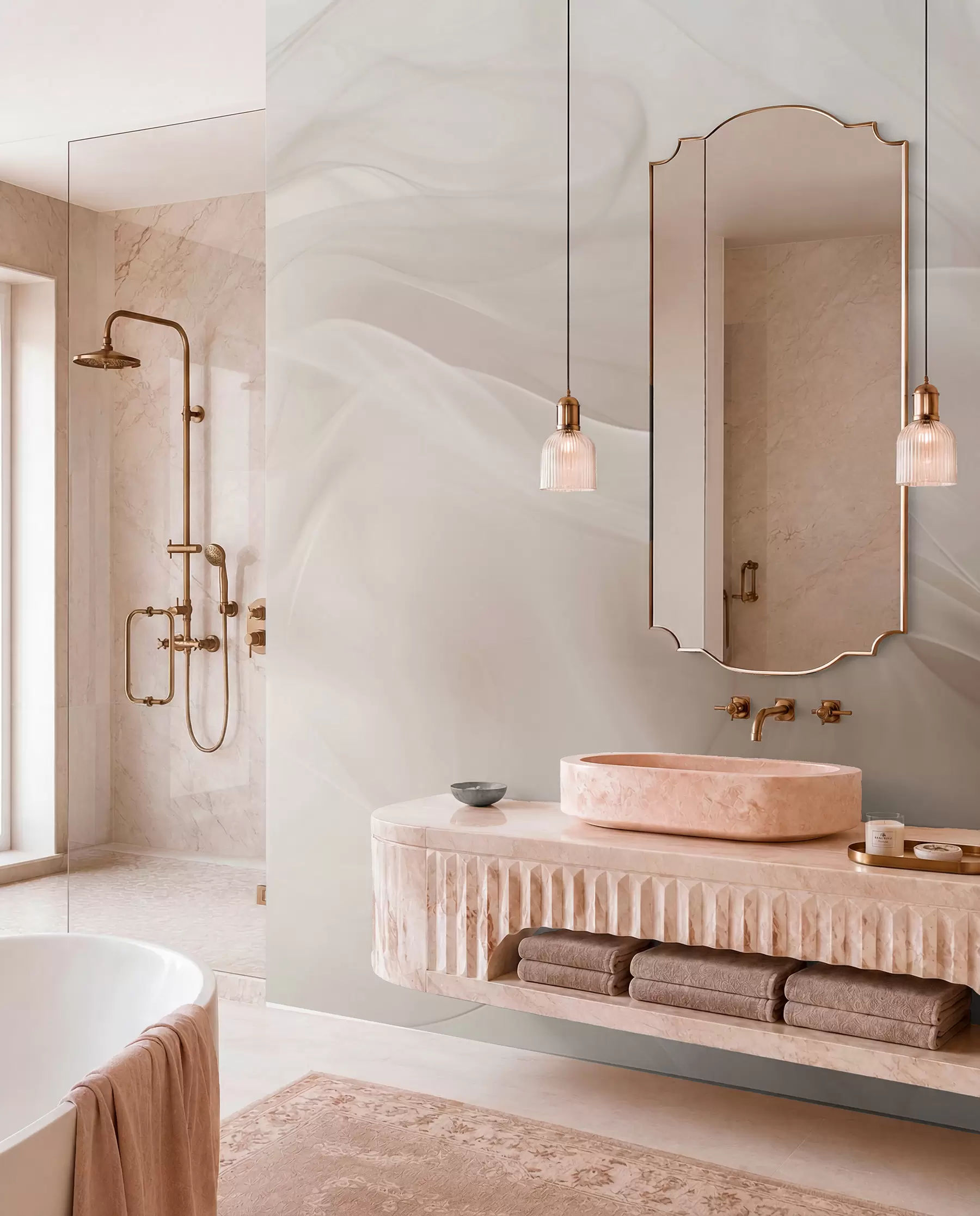 murales de pared Suaves ondas ahumadas beige de estilo abstracto w09273v1