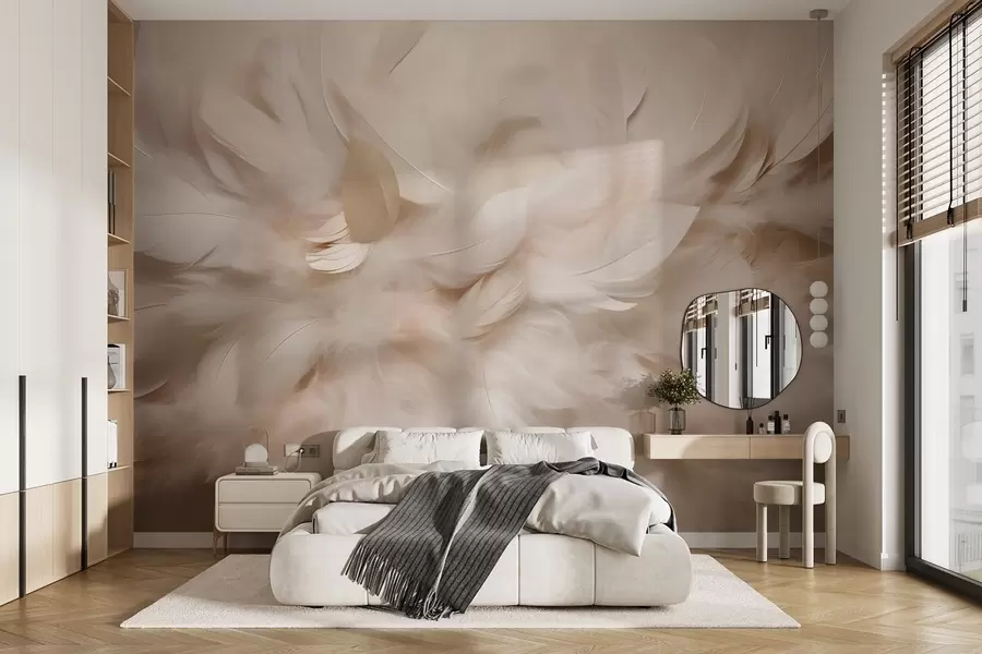 murales de pared Plumas esponjosas y plumón en tonos crema w09274