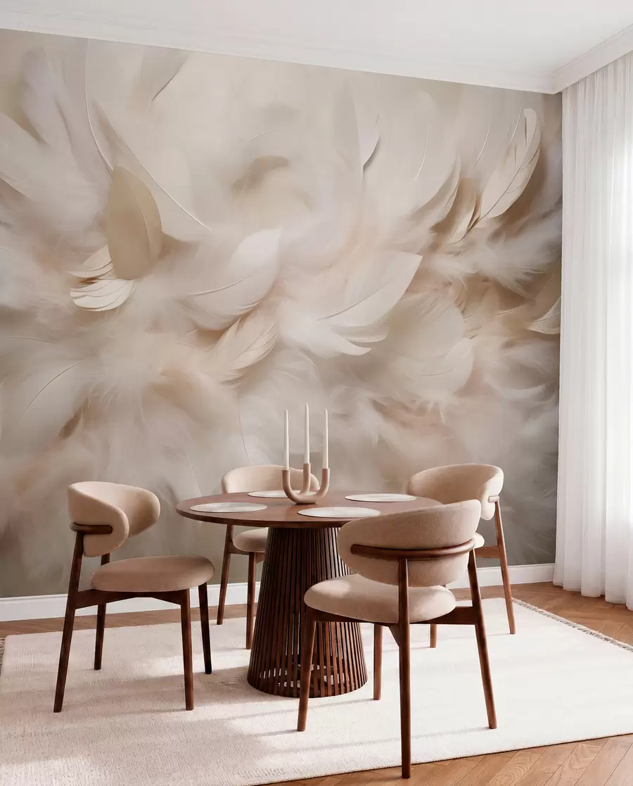 murales de pared Plumas esponjosas y plumón en tonos crema w09274