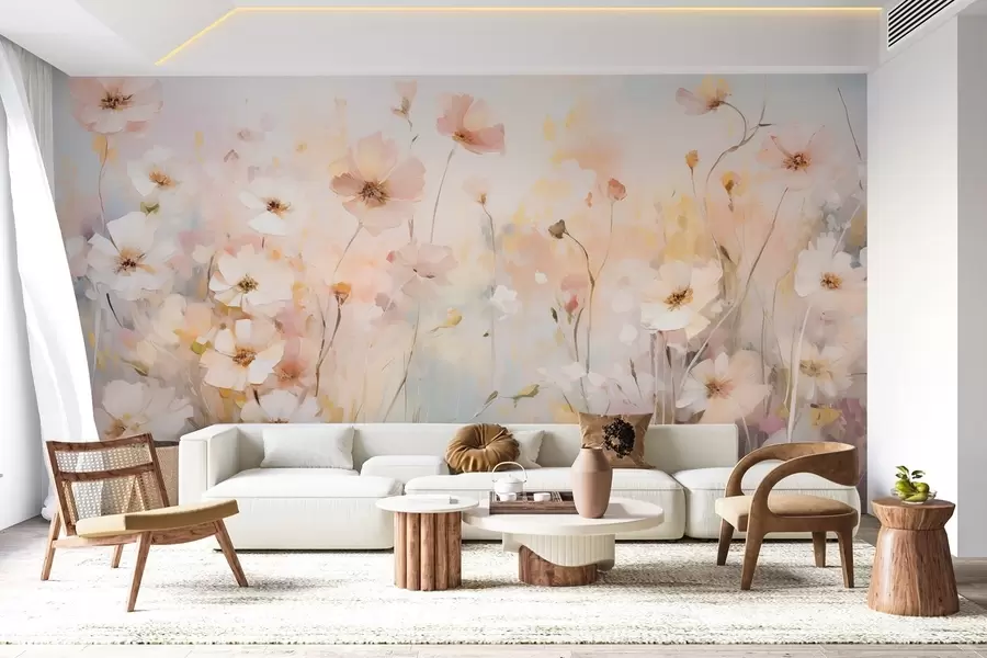 murales de pared Flores silvestres en tonos pastel en estilo acuarela w09280