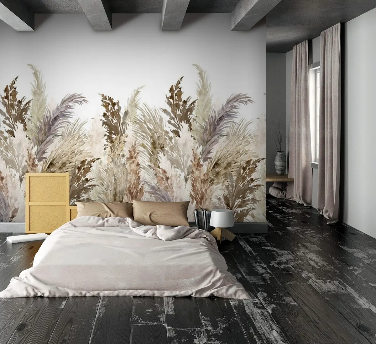 murales de pared Hierba esteparia. estilo acuarela u71779