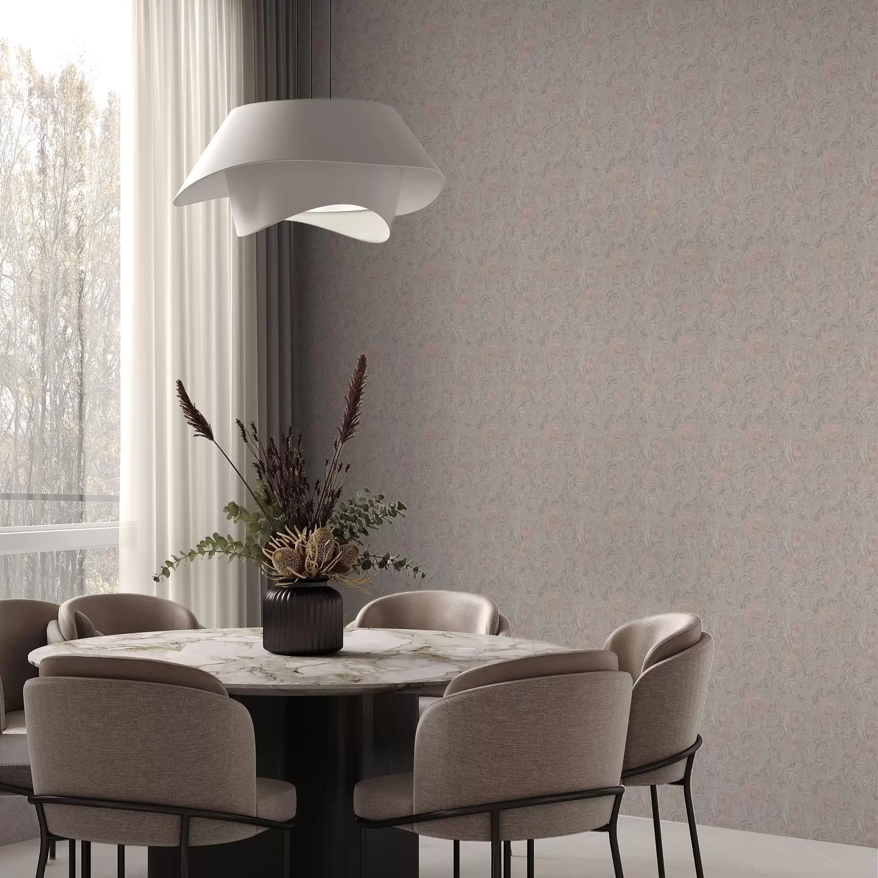 murales de pared Suaves flores pastel de estilo art nouveau a00394