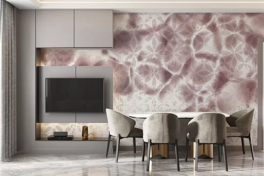murales de pared Arte abstracto texturizado con estampado floral bordo, efecto difuminado y borroso, que crea una atmósfera suave y soñadora w09322v1