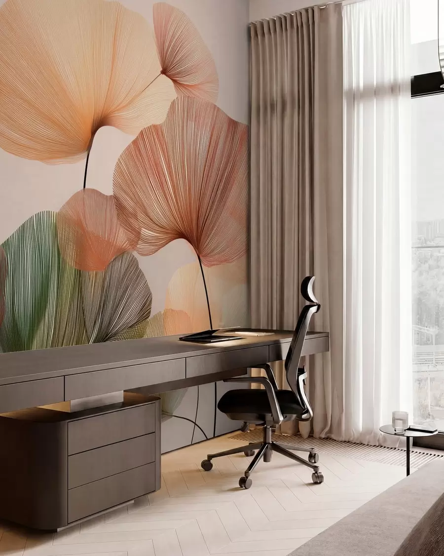 murales de pared hojas de ginkgo multicolores con venas w04305