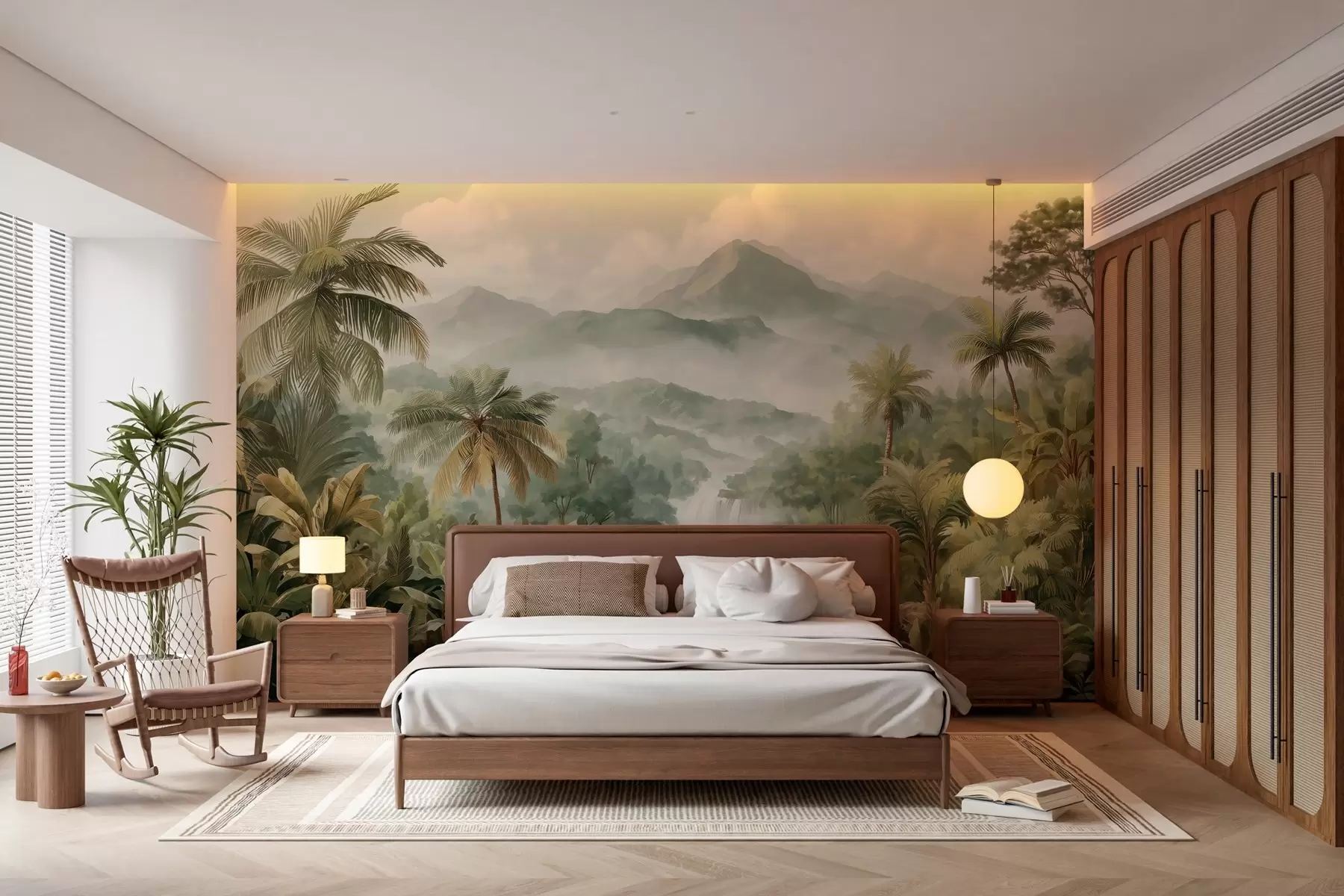 murales de pared selva tropical con cascada w04306