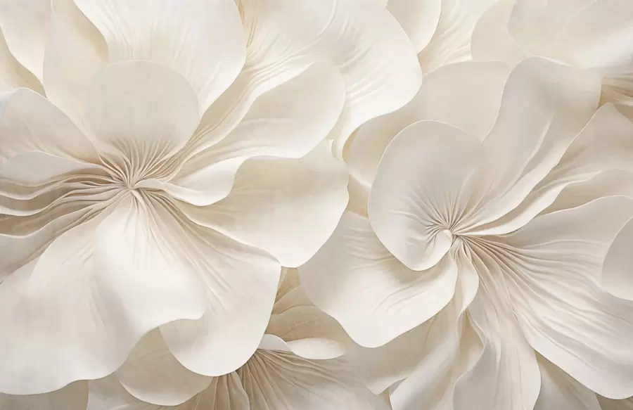 murales de pared Primer plano de flores de textura cremosa con pétalos delicados y fluidos, creando un arreglo floral suave, elegante y con textura w09346