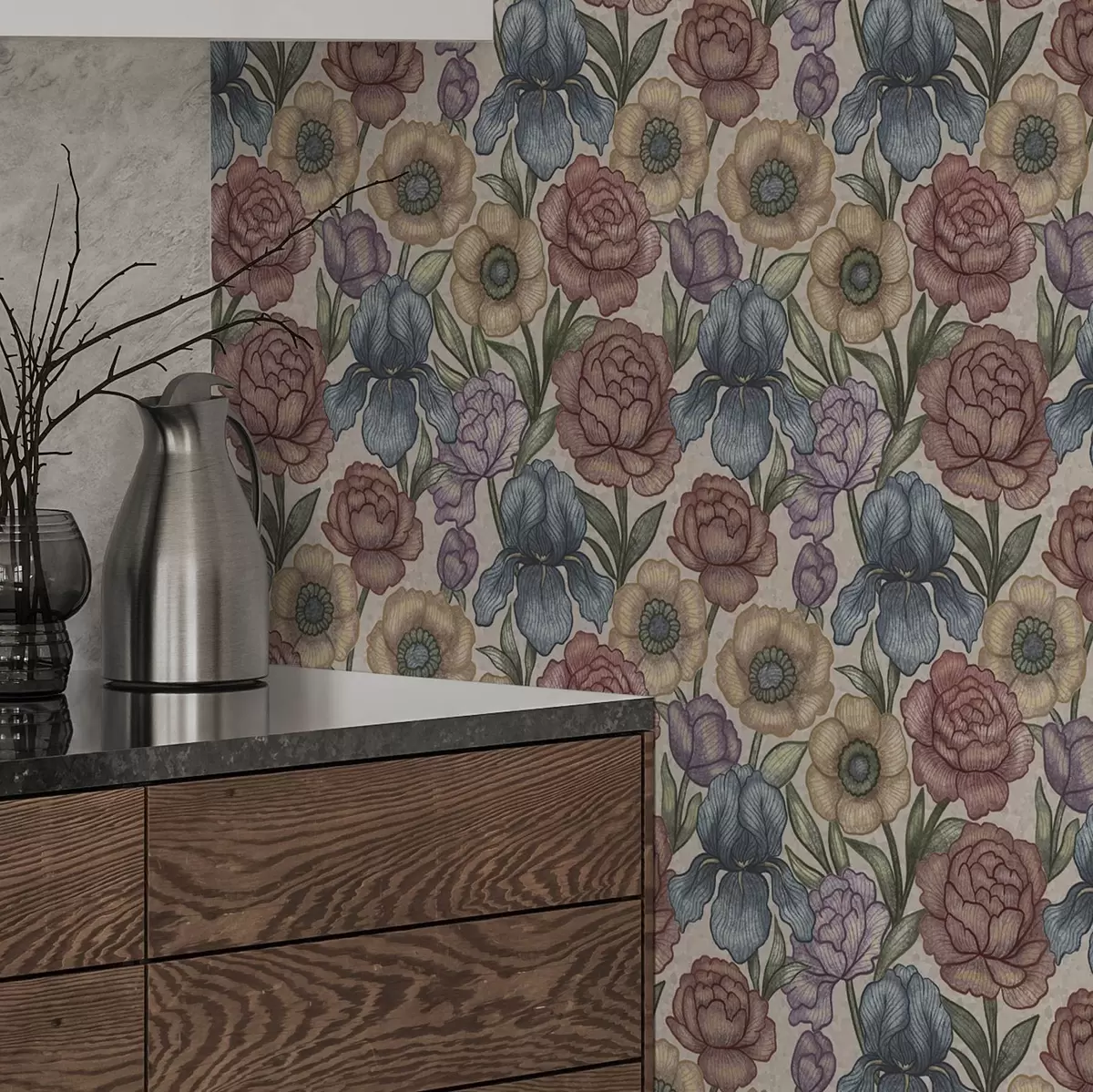 Papel pintado Grandes ilustraciones florales con lirios y peonías a00325
