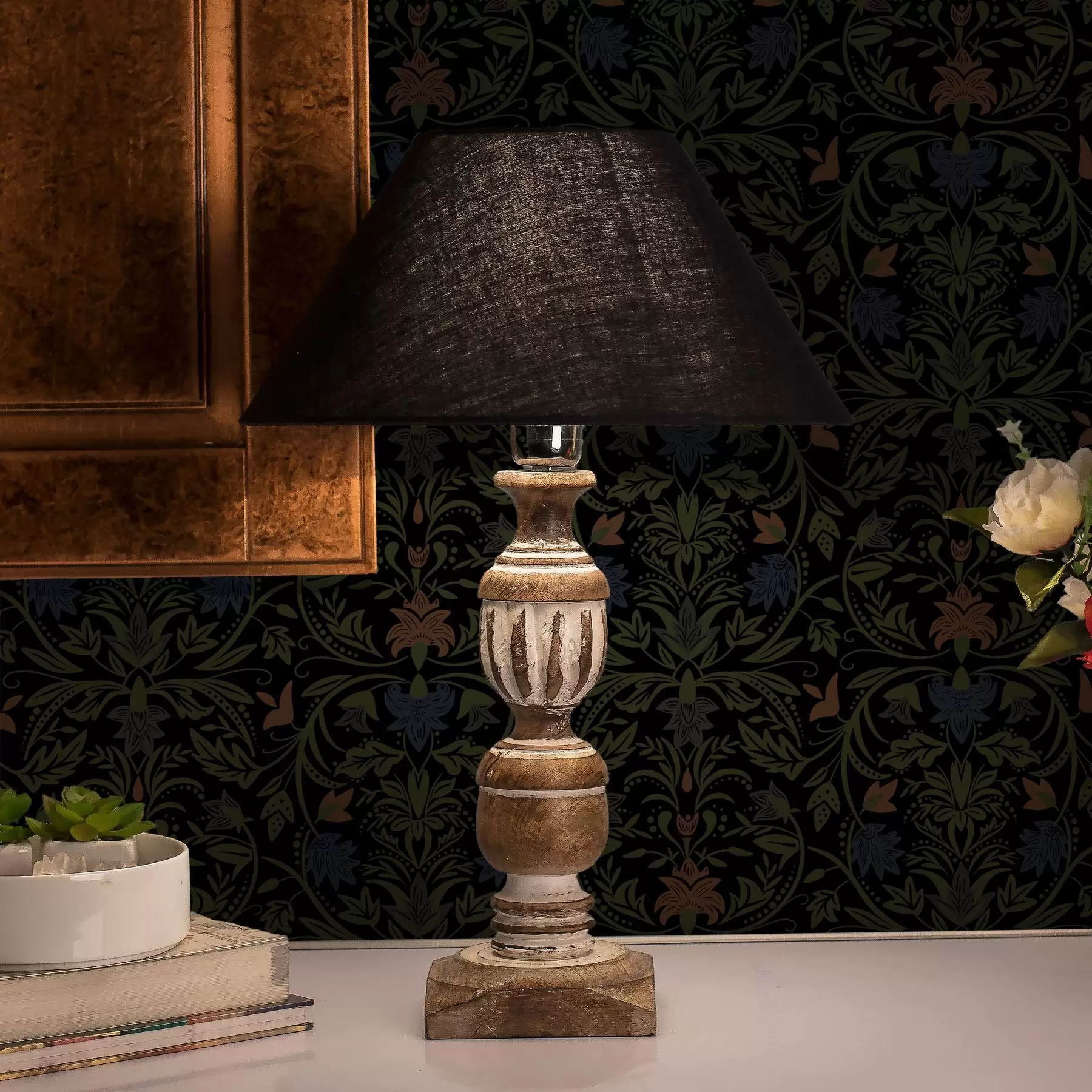 murales de pared Ornamento oscuro con plantas de estilo clásico a00412