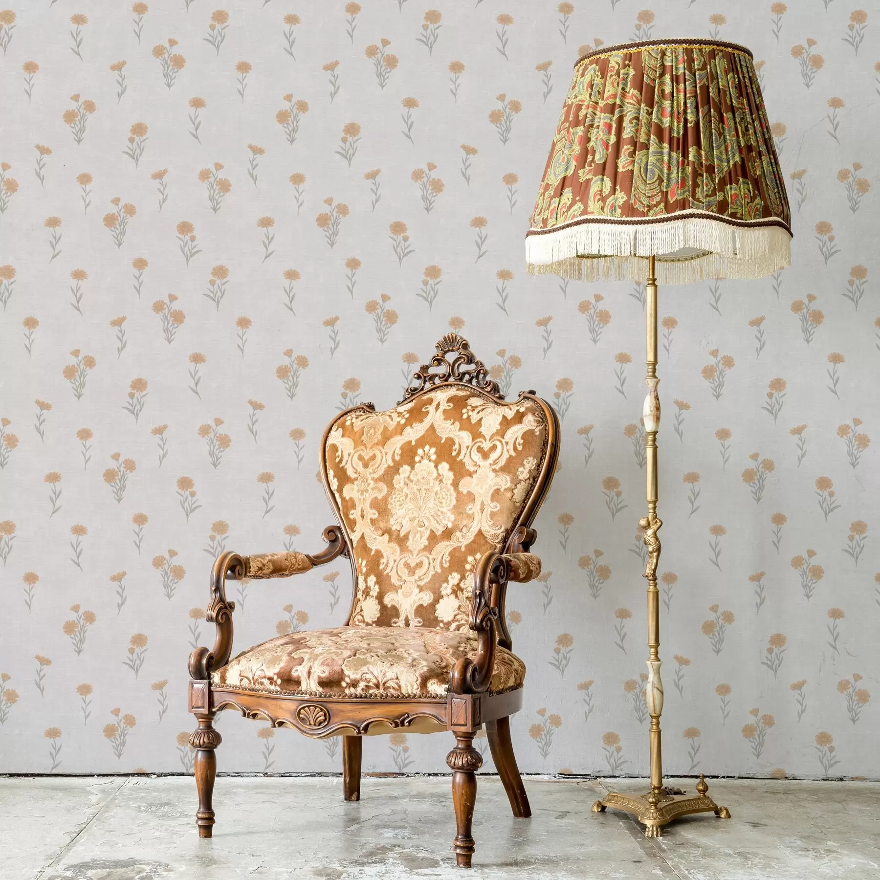 murales de pared Pequeñas flores naranjas sobre fondo gris claro a00486