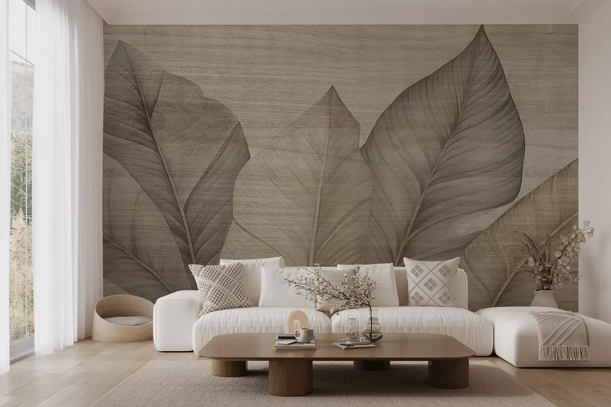 murales de pared Hojas nítidas con textura superpuesta w04438