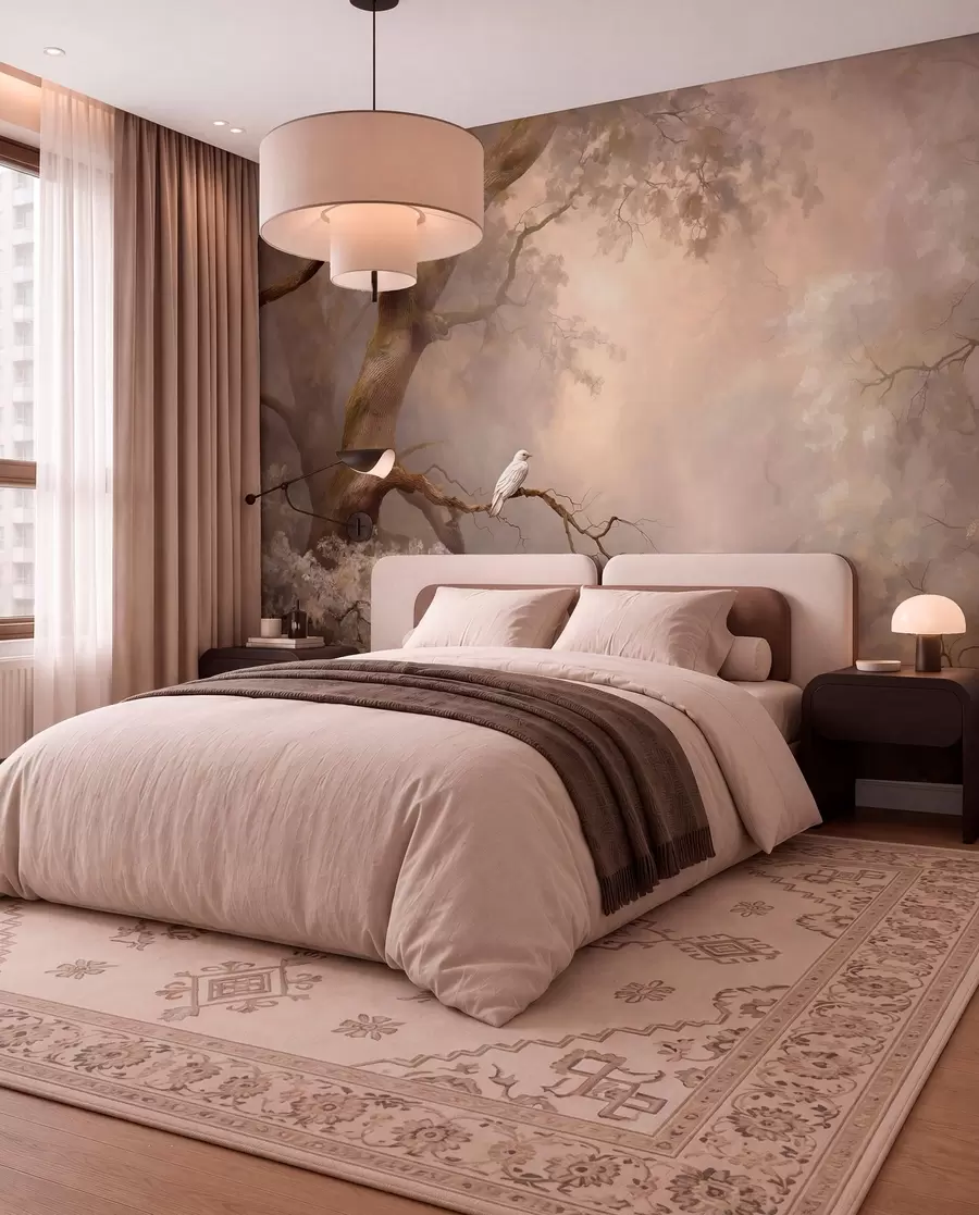 murales de pared Ave blanca en bosque antiguo w04314