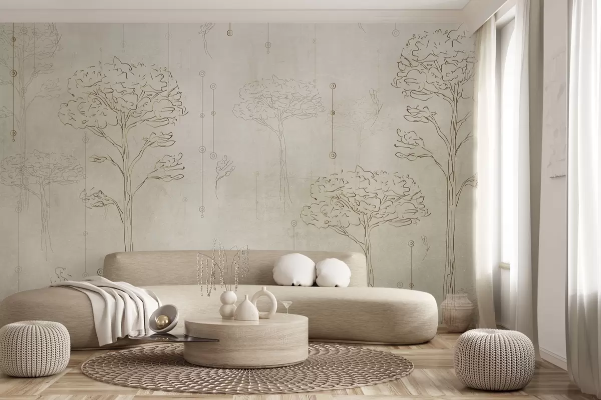murales de pared Siluetas lineales de árboles en estilo minimalista w04403